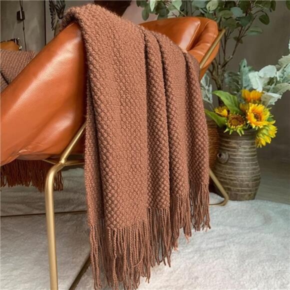 Knitted Throw Blanket with Tassels Bubble Textured Bed Blanket - Picture 2 of 7